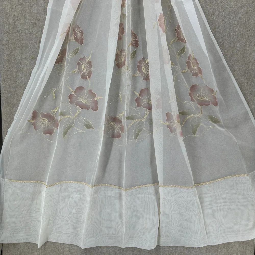 VTG‎ 2 Sheer Floral Embroidered Curtain Panels Made in Italy Gold Metallic Trim